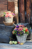Autumnal bouquets in baskets