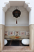 Seating in niche in lobby of the Hotel Ryad Dyor (Marrakesh, Morocco)