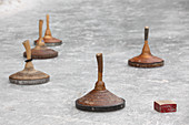 Traditional game of ice stocks or Bavarian curling