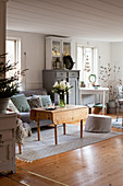 Rustic living room decorated for Christmas