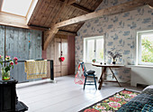Attic bedroom in old farmhouse