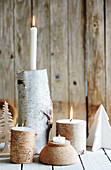 Candlesticks handmade from birch logs
