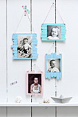 Maritime photo frames handmade from painted lolly sticks