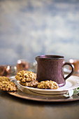 Christmas biscuits and mug on plate