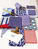 Patterned fabrics for packing gifts in Japanese Furoshiki style
