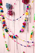 Garlands of colourful pompoms