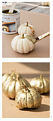 Painting ornamental squash with gold paint
