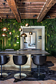 Green walls in luxurious dining room