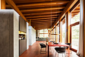 Dining table and bar in sustainable, architect-designed house