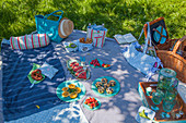 Picknickdecke mit selbst genähten Accessoires und Snackes
