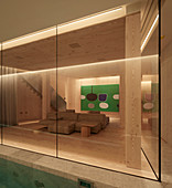 Pool and lounge in cellar of modern, architect-designed house