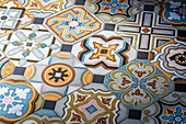 Close-up of colourful patterned tiles