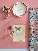 Feminine place setting with stamp print motifs
