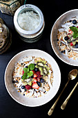 Oats with fruit and flaked coconut