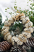 DIY wreath made from old crocheted doilies