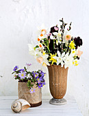 Spring bouquet with various daffodils, pussy willows, Ranunculus and Balkan anemones