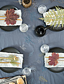 Autumn table with an embroidered tablecloth