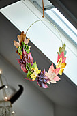 crescent wreath made of autumn leaves