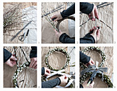 Hand-tying an Easter wreath of pussy willow