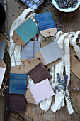 Handcrafted card gift tags in various shades of blue
