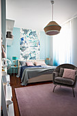 Elegant bedroom with aqua colour scheme