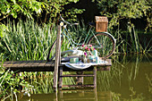 Picknick auf Holzsteg am idyllischen See