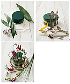 Instructions for making a flower arrangement decorated with vintage spoons