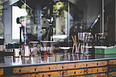 Coffee-making utensils in coffee bar