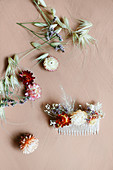 Dried flowers stuck on decorative hair comb