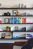 Bookshelf with books sorted by color