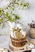Bathroom accessories and flowering tree branch