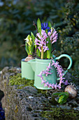 Hyacinths and heart-shaped wreath of florets