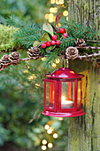 Red lantern, fir branches, larch twigs and teaberries