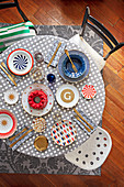 Table set with various graphic patterns