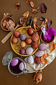 Easter eggs dyed using onion skins and flowers