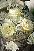 Bouquet of roses and Queen Anne's lace