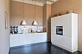 White designer elements in modern kitchen