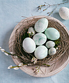 Marbled Easter eggs in nest