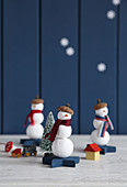 Snowman decorations handmade from cotton wool balls