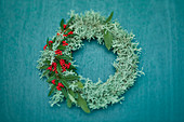 Wreath of Santolina and Cotoneaster with berries