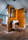 Rustic bedroom with in-room bathroom