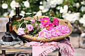 A basket of rose petals