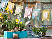 Pastel-coloured bunting with DIY paper Easter eggs