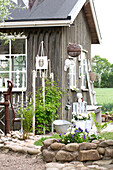 Wooden house decorated with flea market finds