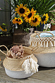 Seagrass baskets decorated with macramé