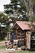 Shed made of corrugated iron as a rustic stall