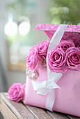 Roses in a box with a bow
