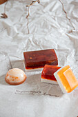 Handmade soap bars on paper