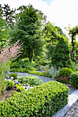 Diversely planted garden with gravel path