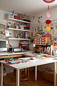 Designer's workshop desks and shelving